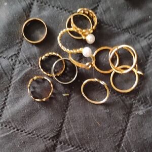 Elegant Gold-Tone Ring Set with Pearl Accents